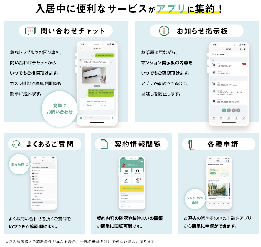入居中に便利なサービスがアプリに集約！